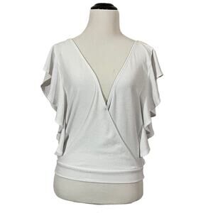 Zara Ruffle Sleeve Cropped Top - White - Small